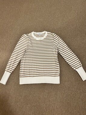 LOFT Cream and Tan Striped Knit Top